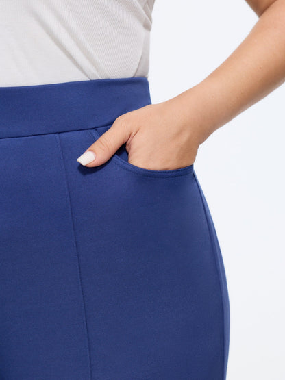 Stretchy Solid Elastic Waist Flare Pants