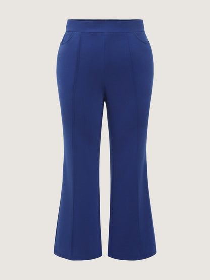 Stretchy Solid Elastic Waist Flare Pants