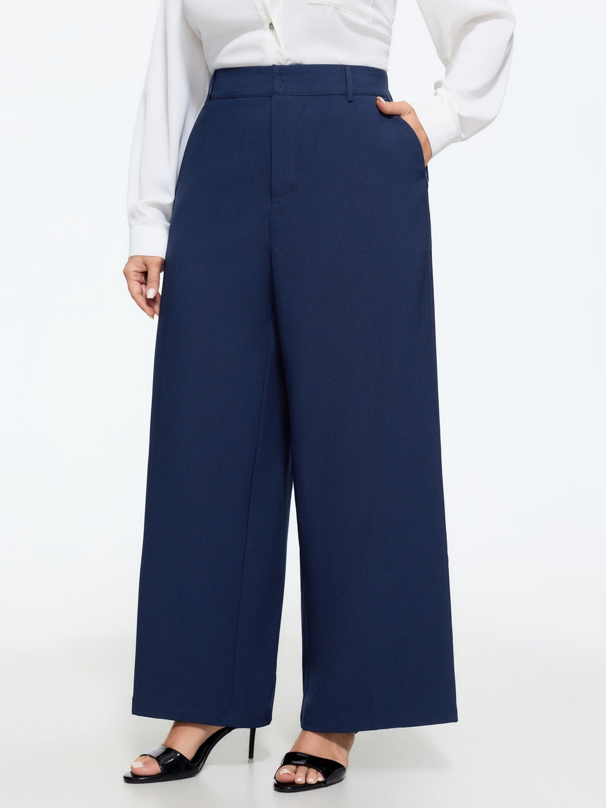 Stretchy Center Crease Pockets Wide Leg Pants