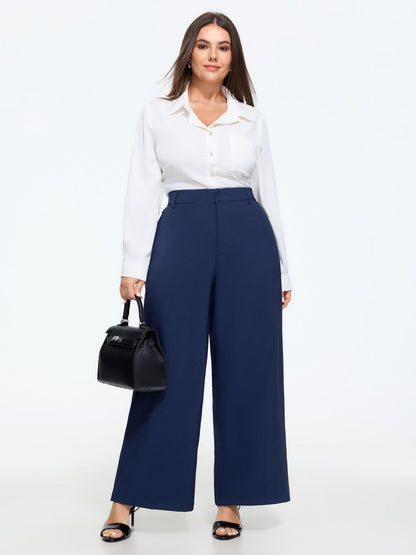 Stretchy Center Crease Pockets Wide Leg Pants