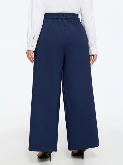Stretchy Center Crease Pockets Wide Leg Pants