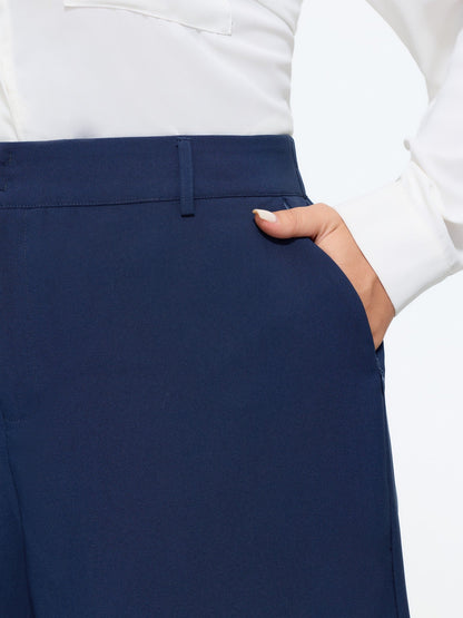 Stretchy Center Crease Pockets Wide Leg Pants