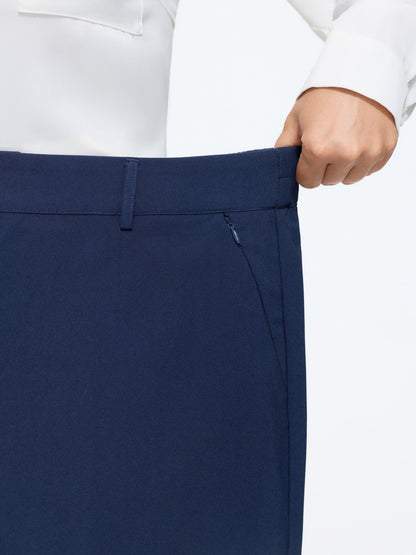 Stretchy Center Crease Pockets Wide Leg Pants