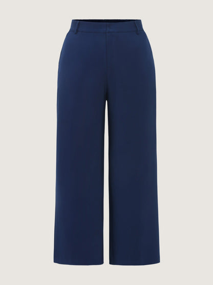Stretchy Center Crease Pockets Wide Leg Pants