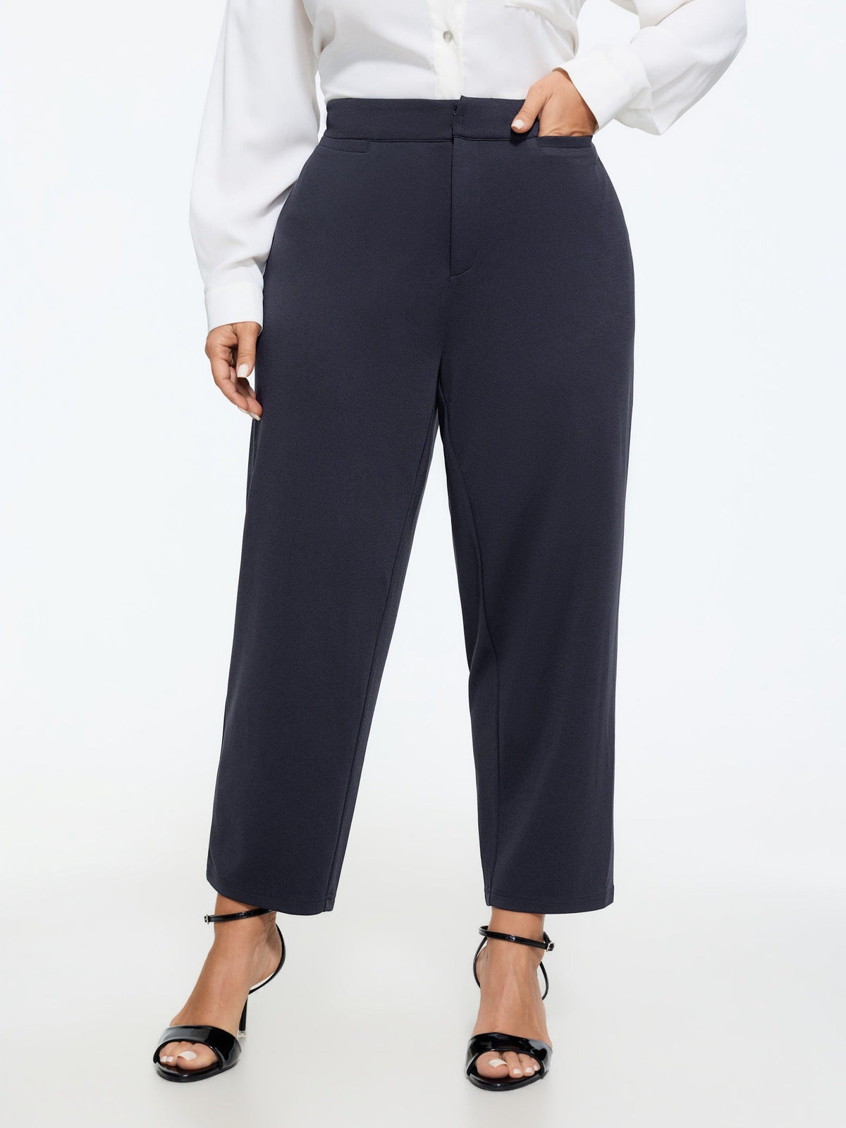 Stretch Solid Pockets Straight Leg Pants