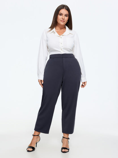 Stretch Solid Pockets Straight Leg Pants