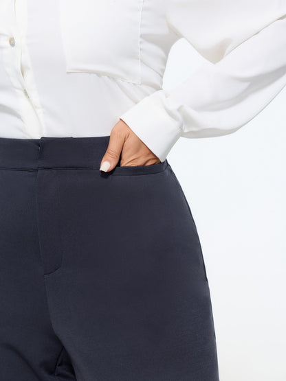 Stretch Solid Pockets Straight Leg Pants