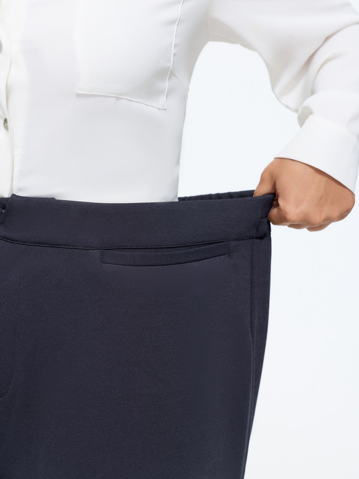 Stretch Solid Pockets Straight Leg Pants