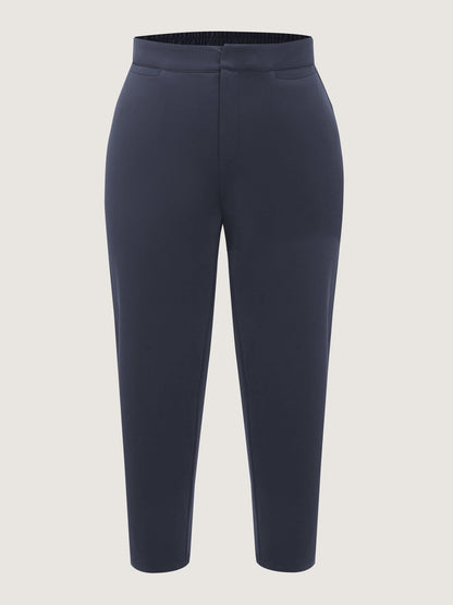 Stretch Solid Pockets Straight Leg Pants