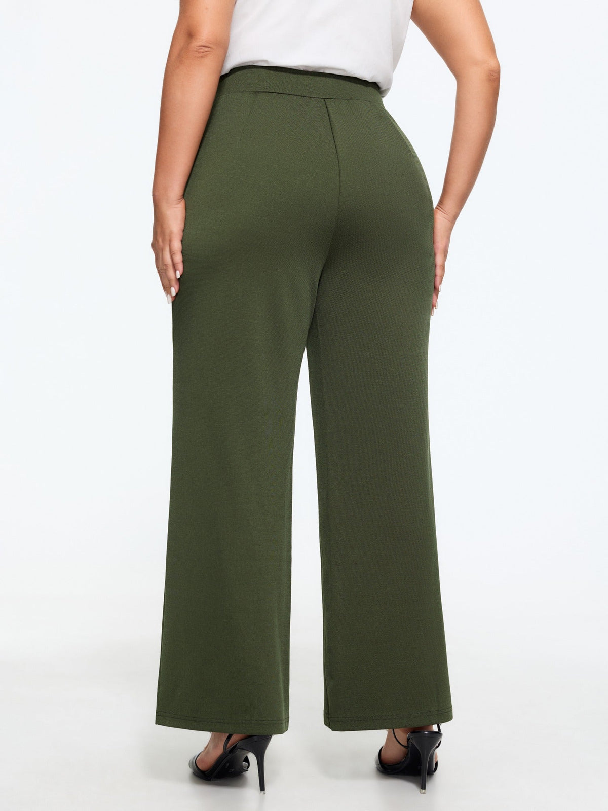 Stretch Elastic Waist Pockets Flare Pants