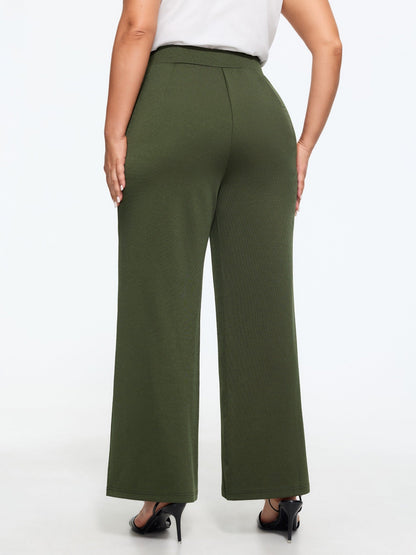 Stretch Elastic Waist Pockets Flare Pants