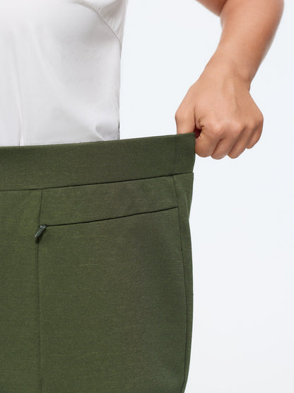 Stretch Elastic Waist Pockets Flare Pants
