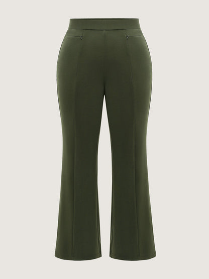 Stretch Elastic Waist Pockets Flare Pants