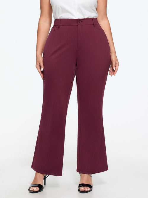 Stretch Button Zipper Flare Pants