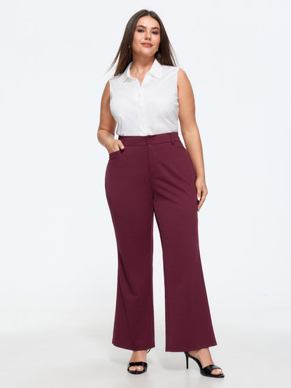 Stretch Button Zipper Flare Pants