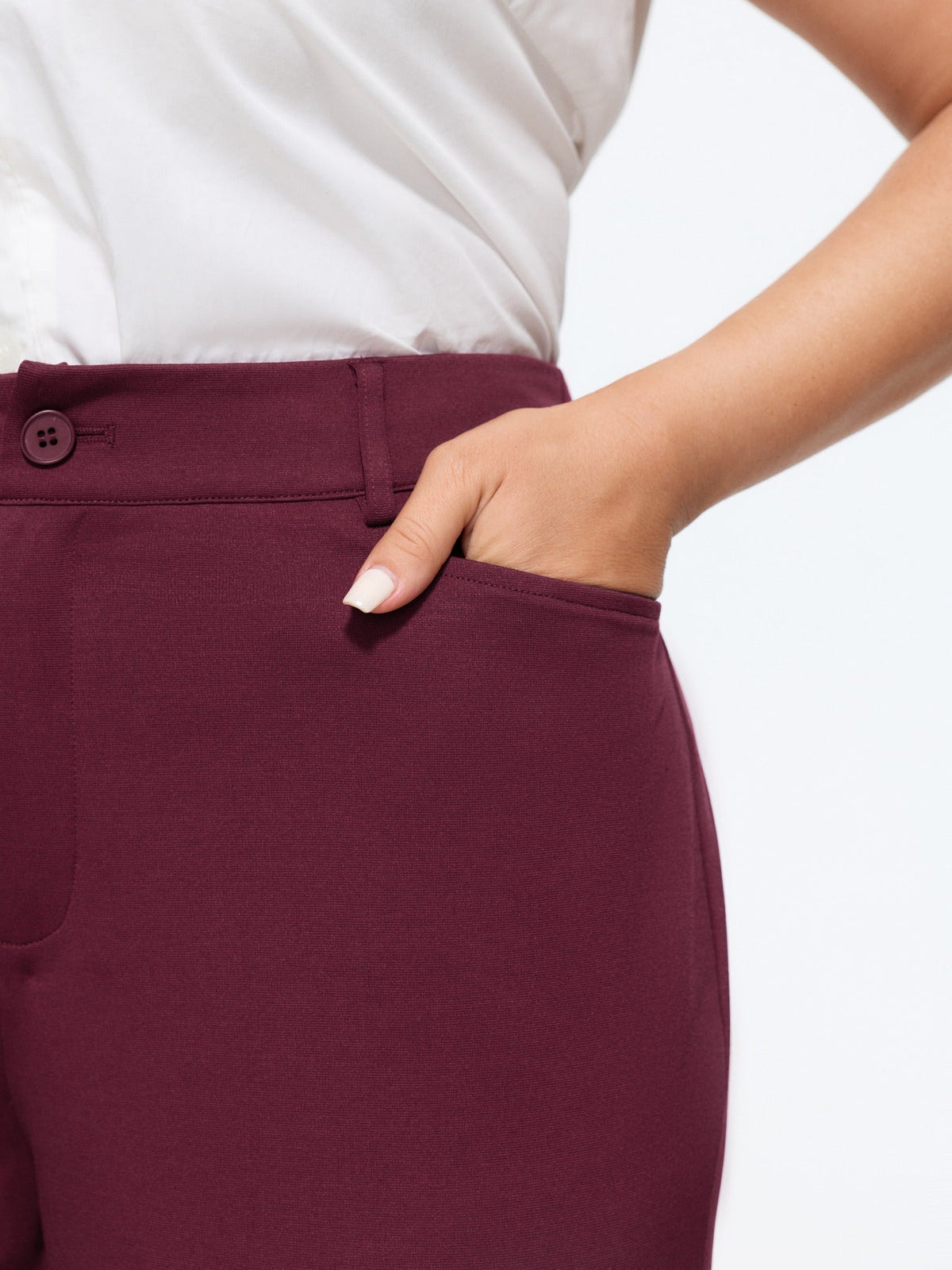 Stretch Button Zipper Flare Pants