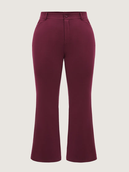 Stretch Button Zipper Flare Pants