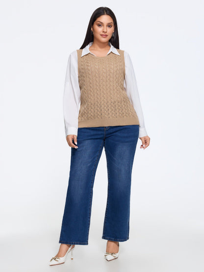 Crew Neck Hollow‑Out Cable Knit Sweater Vest