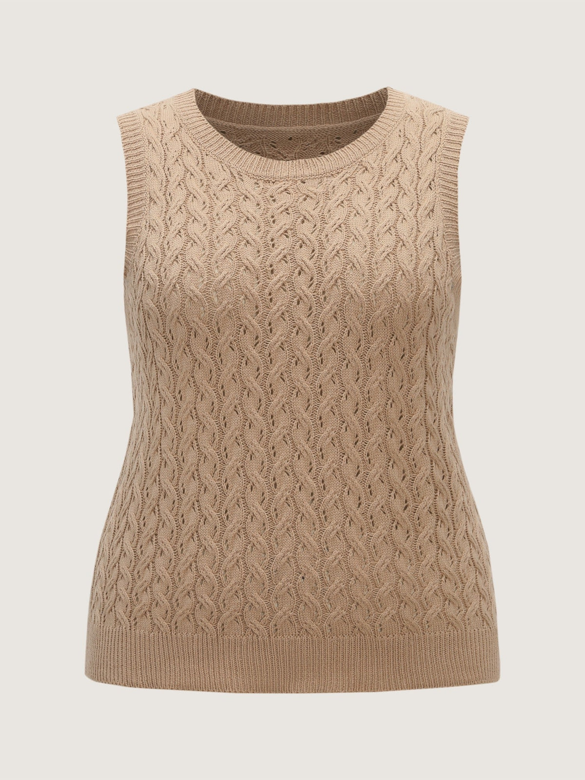 Crew Neck Hollow‑Out Cable Knit Sweater Vest