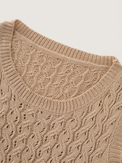 Crew Neck Hollow‑Out Cable Knit Sweater Vest