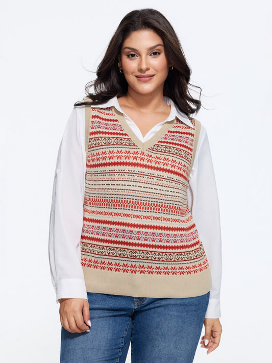 Vintage Geometric Jacquard Sweater Vest