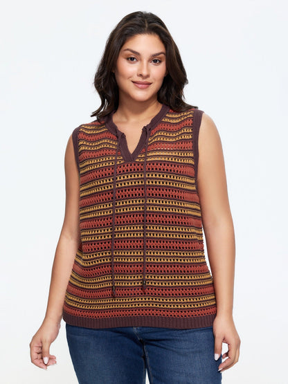 Color Block Striped Cutout Tie Front Sweater Vest