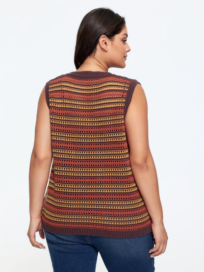 Color Block Striped Cutout Tie Front Sweater Vest