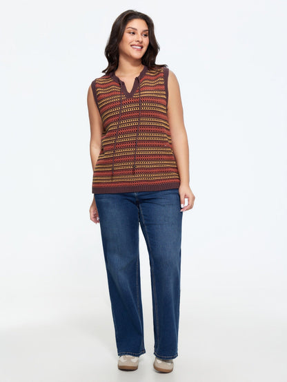 Color Block Striped Cutout Tie Front Sweater Vest