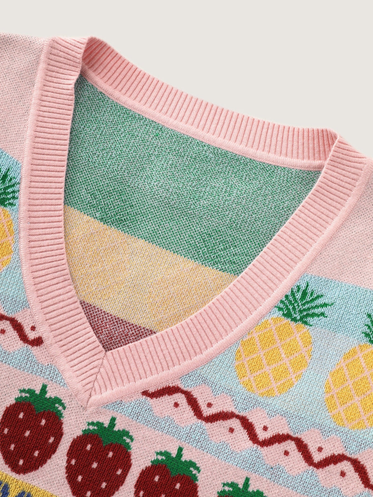 Supersoft V‑Neck Fruit Jacquard Pattern Sweater Vest