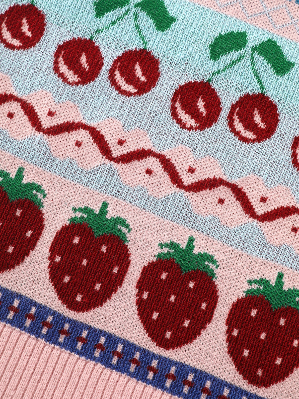 Supersoft V‑Neck Fruit Jacquard Pattern Sweater Vest