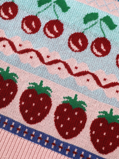 Supersoft V‑Neck Fruit Jacquard Pattern Sweater Vest