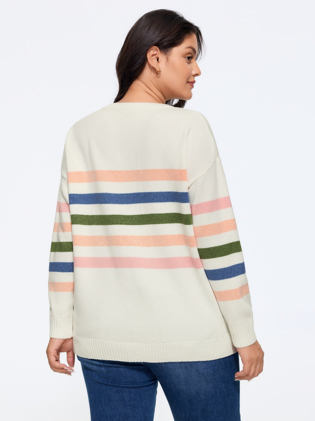 Contrast Striped Crew Neck Loose Fit Pullover