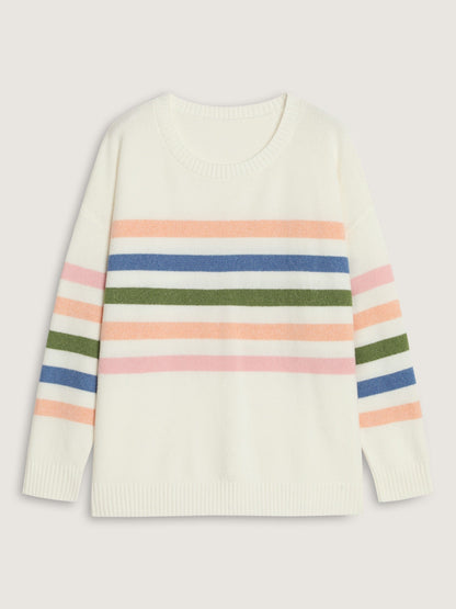 Contrast Striped Crew Neck Loose Fit Pullover