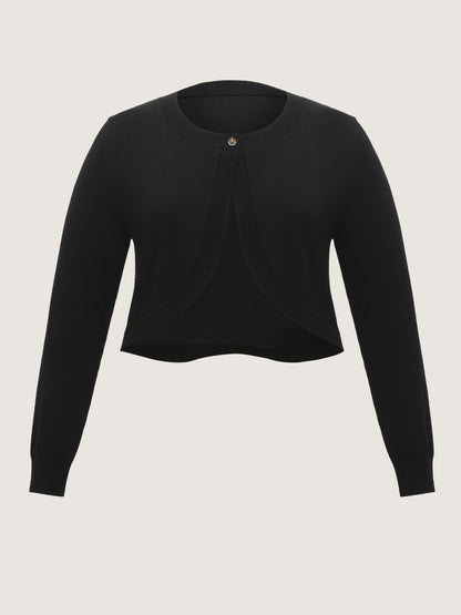 Round Neck One‑Button Cropped Cardigan