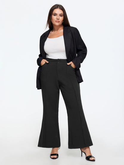 Stretchy Double Button Center Crease Flare Pants