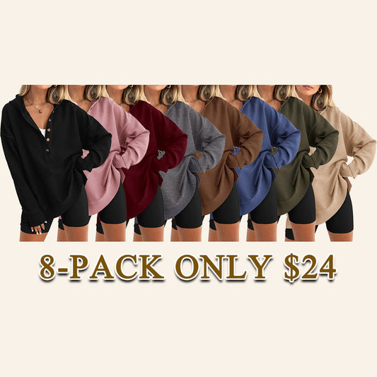 Women’s Oversized Button V-Neck Hoodie Long Sleeve Pullover