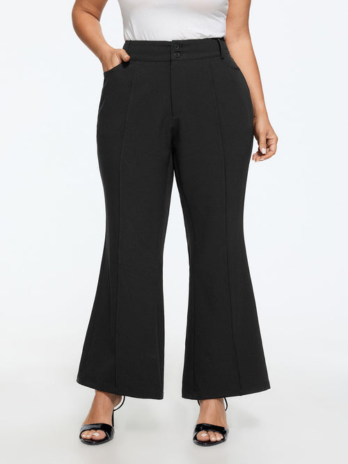 Stretchy Double Button Center Crease Flare Pants