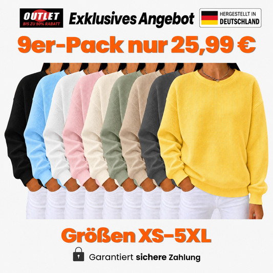 RÄUMUNGSVERKAUF🔥 Damen-Sweatshirt aus Waffelstrick mit Rundhalsausschnitt